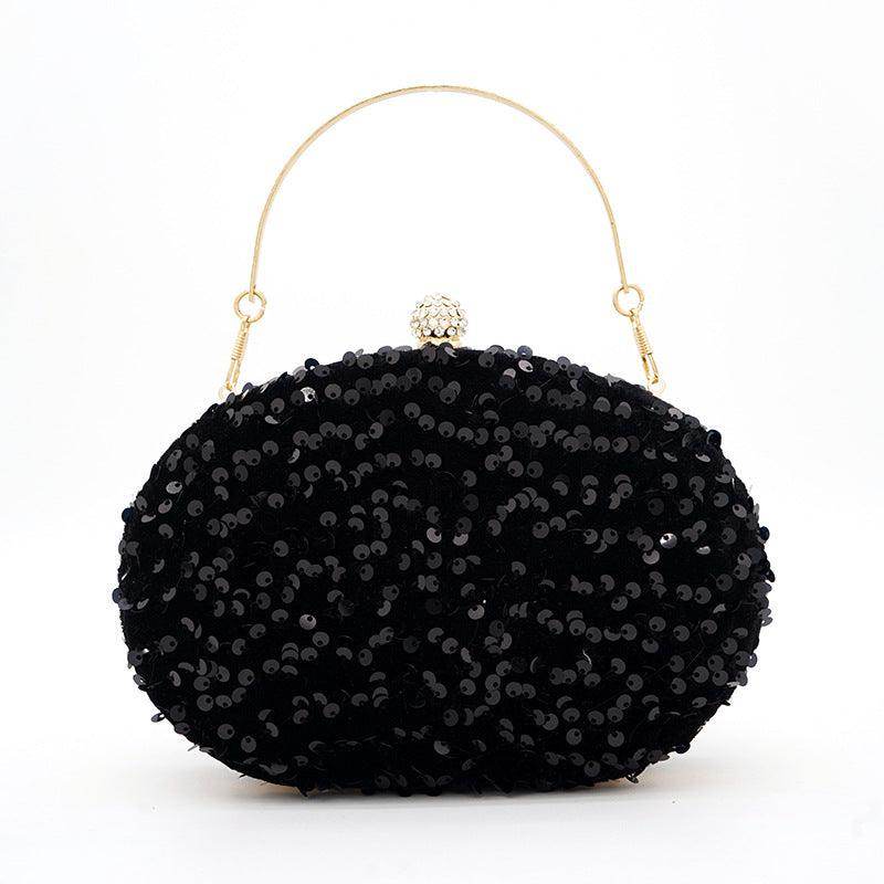 Goose egg oval crossbody Carry colorful black sequin dinner bag 675056328141 - COCOMELODY